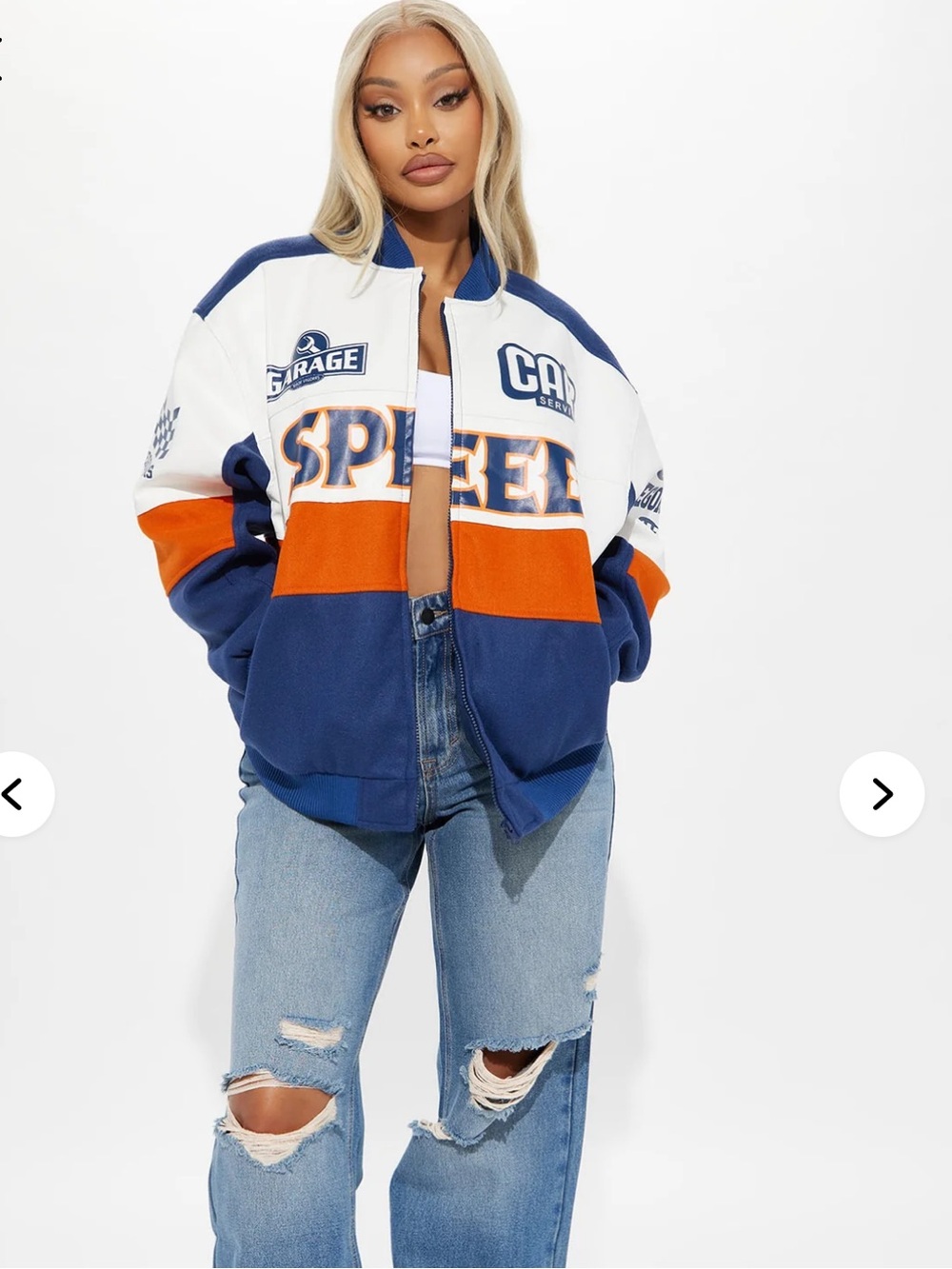 Fashion Nova Over The Speed Limit Oversized Bomber Varsity Jacket Size Small - Picture 3 of 16